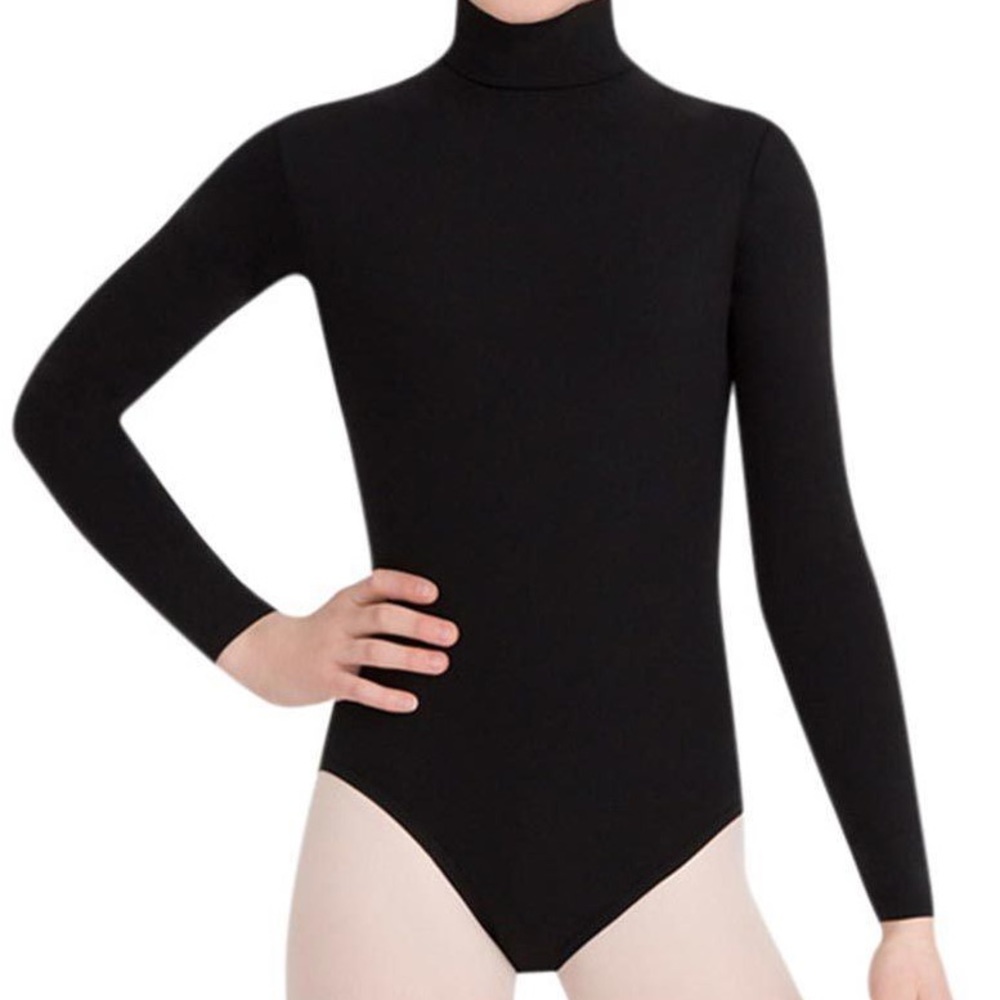 Black long sleeve high neck leotard